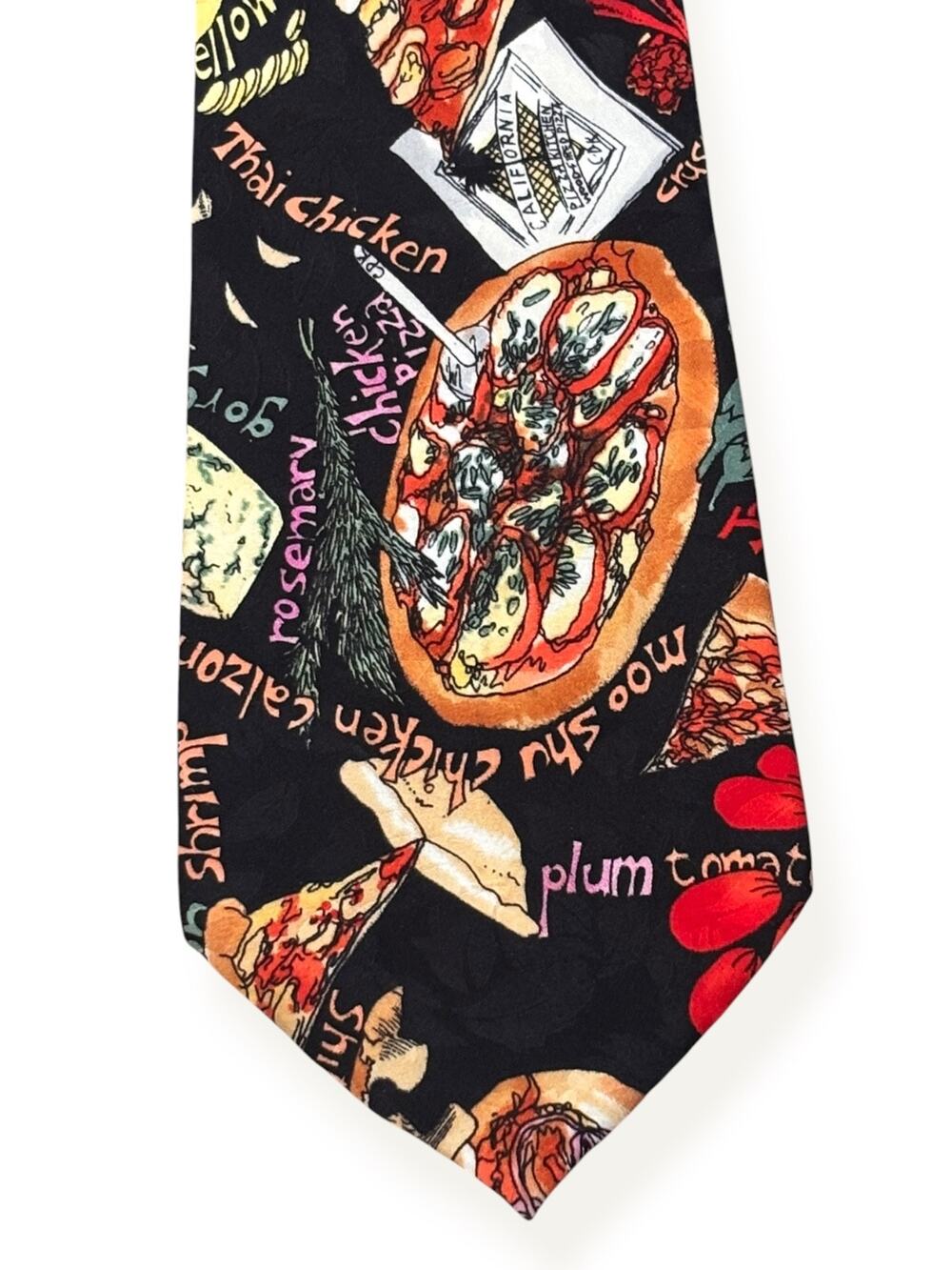 Vintage California Pizza Kitchen x Nicole Miller Silk Necktie Pizza Food Print